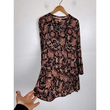 Knox Rose Boho Paisley Floral Mini Dress M Peasant Long Sleeve Crochet Neck Line