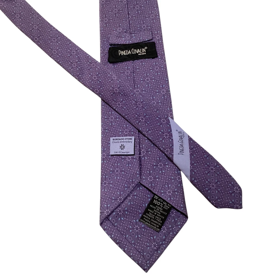 PINEDA COVALIN Men's 100% Silk Necktie MEXICO Luxury Geometric Purple/Blue GUC - Image 3 of 3