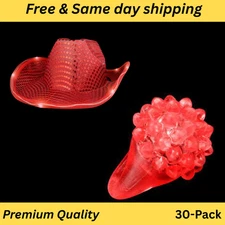 30x Red LED Cowboy Hat with Flashing Jelly Bumpy Rings – Light-Up Party Cowgirl