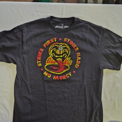 Kids Cobra Kai Karate T Shirt Large Black ''Strike First Strike Hard'' Graphic Tee