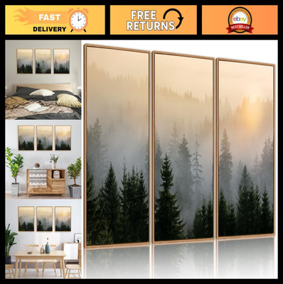 Misty Forest Canvas Wall Art Set - 3 Piece Framed Nature Decor, Foggy Pine Lands