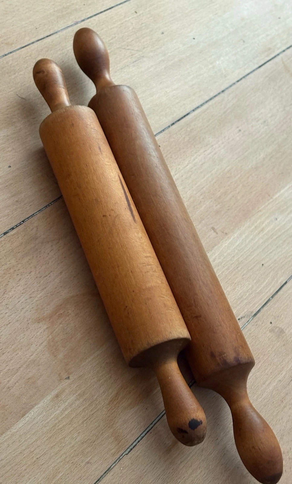 Set of Two Antique Wooden Rolling Pins, Primitive Kitchen Utensils