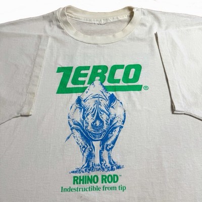 Vintage Zebco Rhino Rod 80s Fishing Tee Shirt Size XL Single Stitch Funny