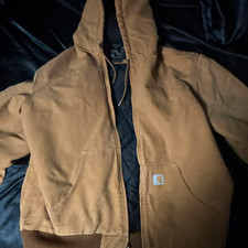 Carhartt Men's Hooded Lined Cotton Duck Jacket Brown Loose Fit XL Tall Zip