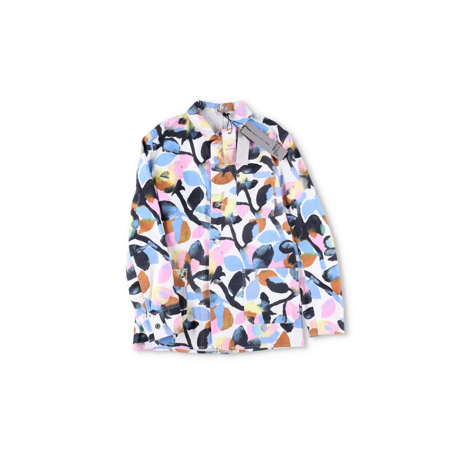 DIOR HOMME Mens Floral Denim Jacket Buttoned Collared Multicoloured 44 RRP 1300 image 2