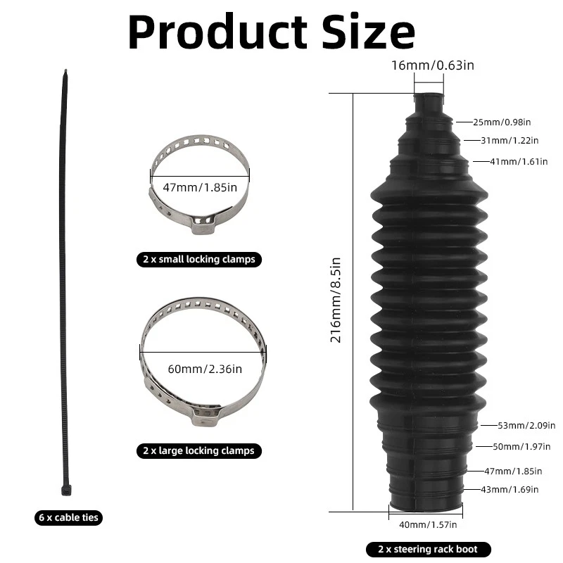 Pair Universal Steering Rack Boot Boots Gaiters High Quality Repair Kit-Stretchy - Image 4 of 4