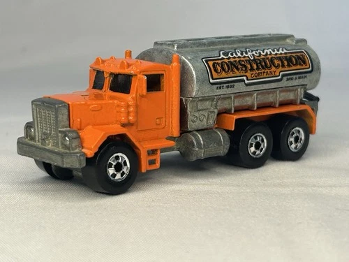 Vintage 1979 Hot Wheels California Construction Orange Peterbilt Tanker Truck