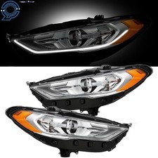 Pair For Ford Fusion 2017-2019 Halogen Wled Drl Projector Headlight Headlamp