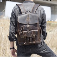 NWOT Handmade Full Grain Vintage Leather Rucksack: Unisex Travel Backpack