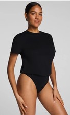 NWT Spanx 20485R Black Lightweight Cotton Crewneck Short Sleeve Bodysuit Sz. L