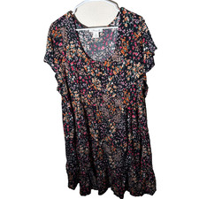 Passport Dress Women's 3X Black Floral Round Neck Short Sleeve Casual Boho