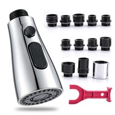 Kitchen Faucet Sprayer Head Replacement, 3 Function Pull Silver And Black