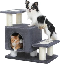 3-in-1 Dog Stairs & Cat Scratching Post with Condo, Pet Steps for High Bed,  
