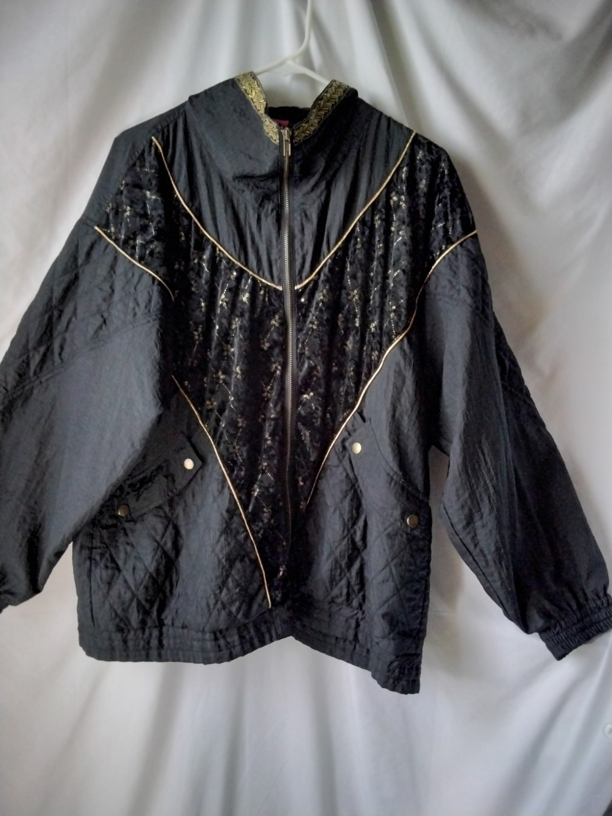 Active Studio Black Gold Patterned Quilted Zip Co… - image 2