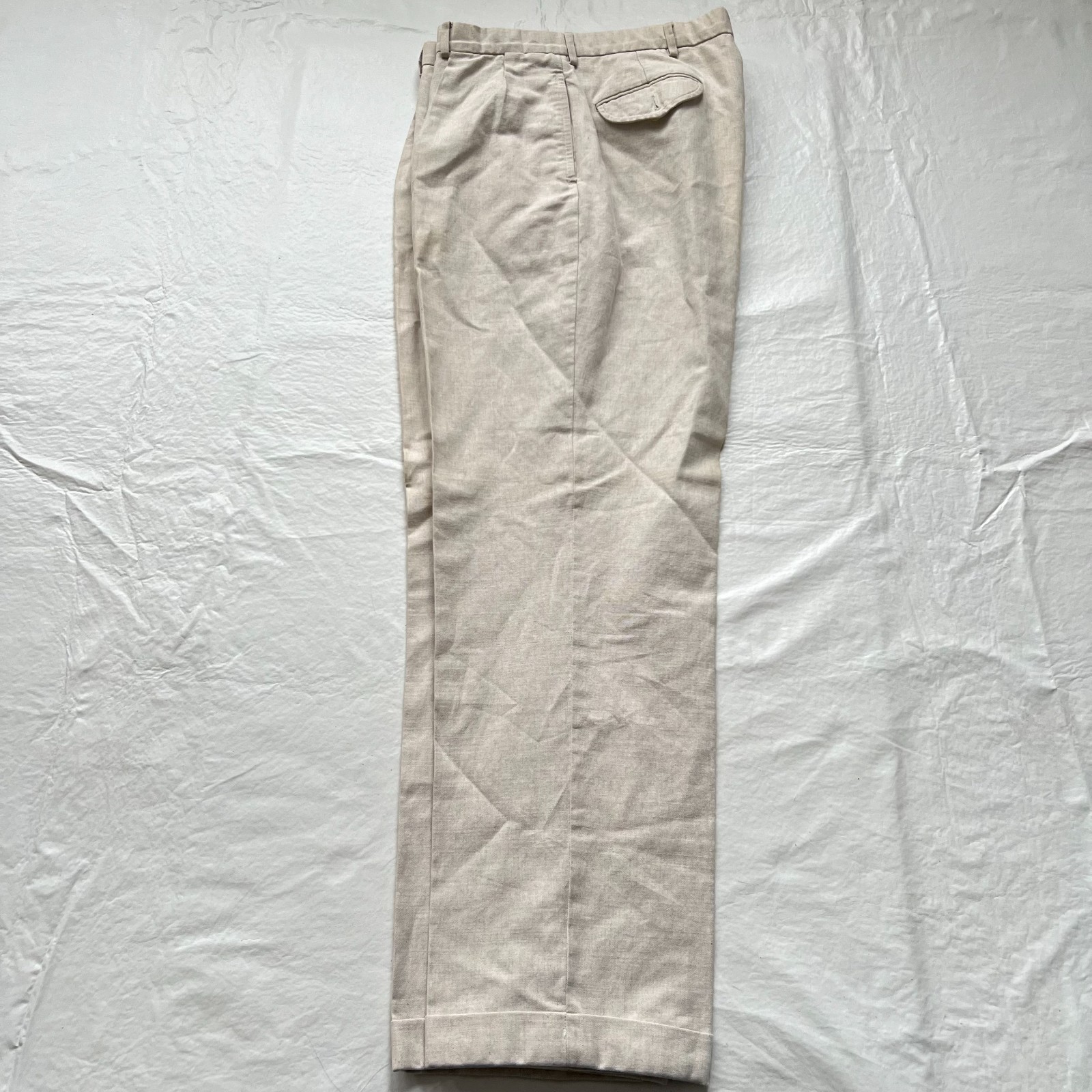 Polo Ralph Lauren linen pants cream white beige 36x32 pleated cuff cotton thumbnail 4