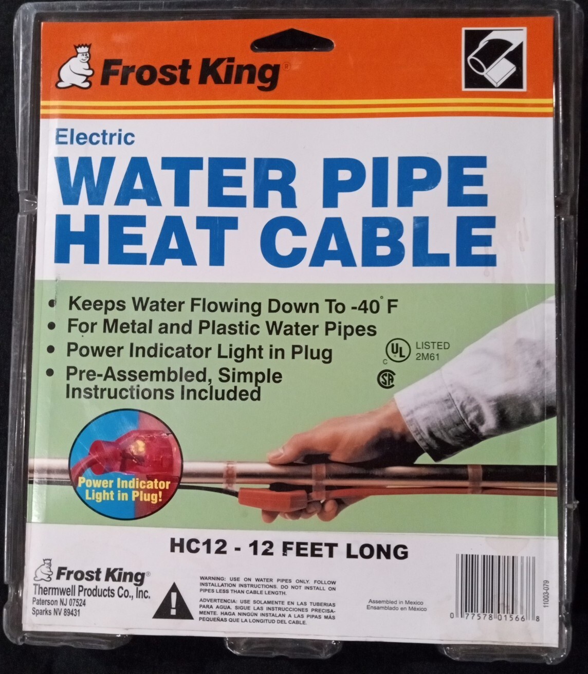 Frost King 12 ft. / 3.7m Electric Water Pipe Heat Cable HC12
