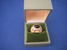 Antique Yellow Gold Plated Oval Onyx W/Tiny Diamond Enameled Cocktail Ring Sz 7
