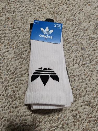 Adidas Herren 3 Paar Crew-Socken weiß schwarz Größe 6-12 feuchtigkeitsableitend neu