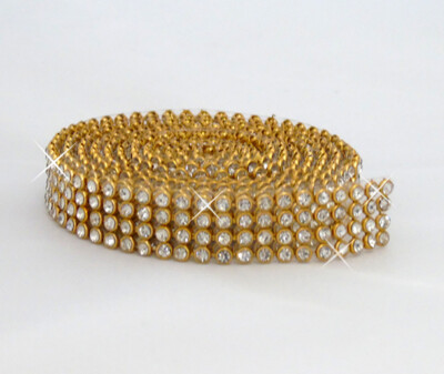 Hotfix CRYSTAL/GOLD Mesh Strassband SS8 Borte 1,3 cm 4 Reihen zum aufbügeln klar