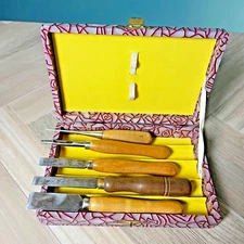 Vintage Japanese Woodworking Chisel Set - Wood Handle, Retro, Craft Tools