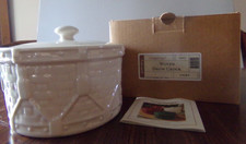 Longaberger Ivory Woven Drum Covered Bowl Storage Crock with Lid & Box (A-1)