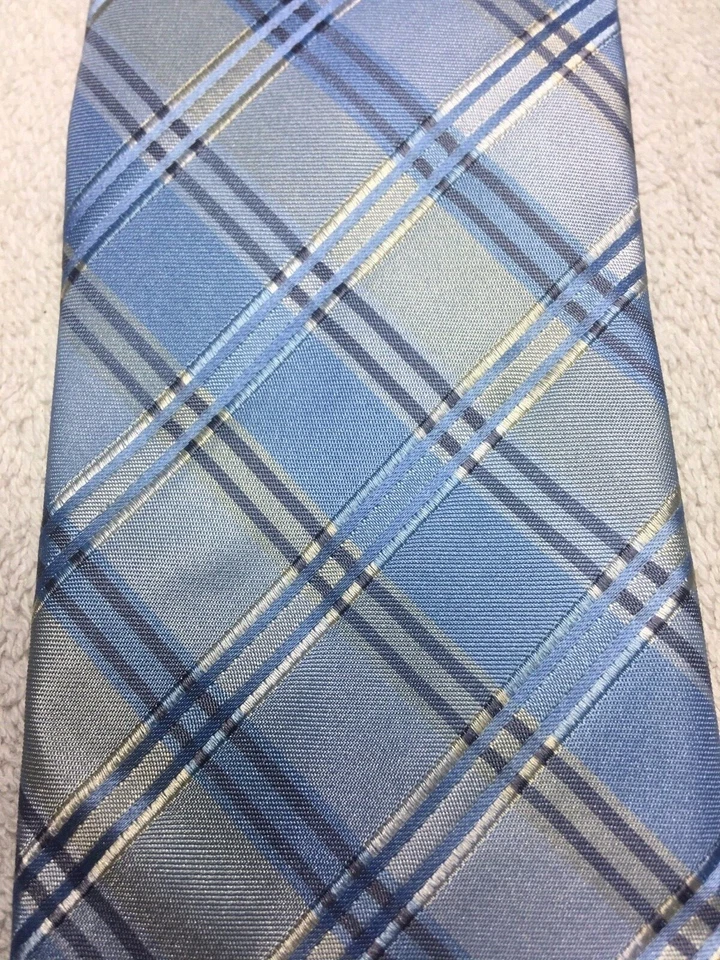 CLAIBORNE CORBATA HOMBRE AZUL GRIS AMARILLO CUADROS 3,75 X 60 Foto 3 de 4