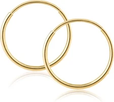14K Solid Yellow Gold Endless Hoop Earrings 10MM-20MM Wide and 1MM Thick