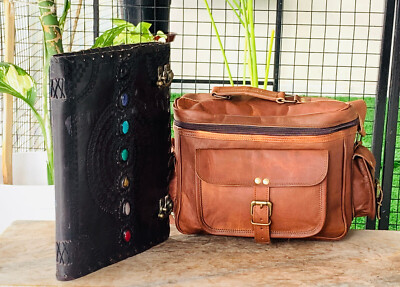 Camera Leather DSLR SLR Bag Padded Satchel Photographer Bag Free 13'' Journal