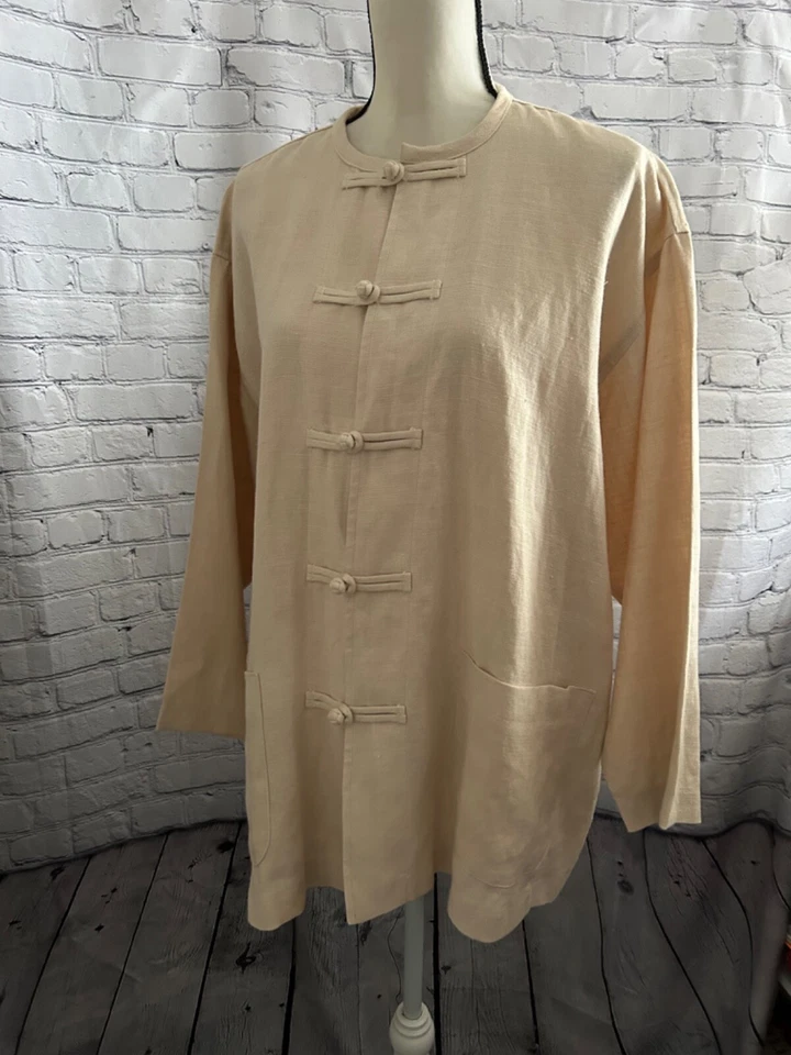Chaqueta Dosa Beige 100% Lino Natural Manga Larga Talla 1 Foto 3 de 4