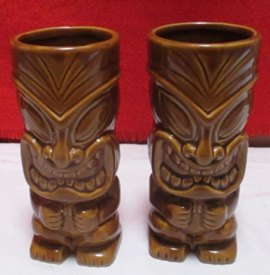 2 x Tiki Becher Cocktail Keramik groß Retro Tiki Hausbar Deko Hochglanz Tiki APS