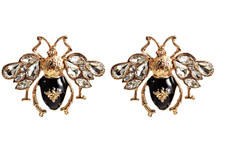 NEW QUEEN BEE UNIQUE LARGE ENAMEL FLOWER STUD EARRINGS RHINESTONES CRYSTALS .