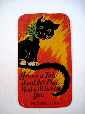 Firey 1954 Greeting Card w/ Black Cat Bright Colors of Red Orange  Mailer