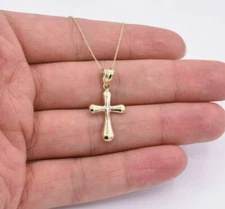 Reversible Two-Tone Cross Pendant Necklace Real 10K Yellow White Gold