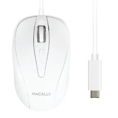 Mouse PC Macally UCTURBO Mac ottico con cavo USB-C bianco grigio Thunderbolt 3 e 4