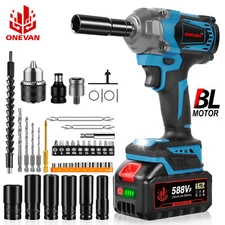 1200Nm Cordless Impact Wrench Gun 1/2'' Brushless High Power Driver W/ 2*Battery