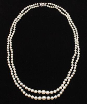 AKOYA Pearls x 199 cream/rose double strand 19 and 17 inch w/appraisal $3500.00