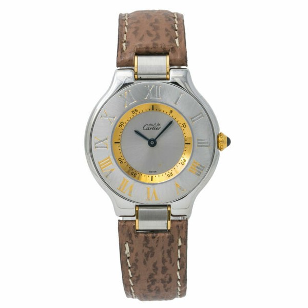 Cartier Must de Cartier 21 Silver Women's Leather Strap Watch 1330