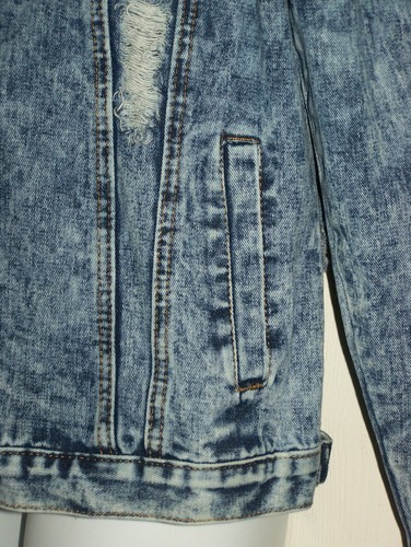 Chaqueta de camionero de mezclilla azul lavado ácido azul desgastado para hombre L - Imagen 6 de 17