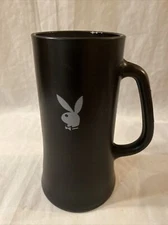 BEER DRINKING GLASS MUG STEIN BLACK FROSTED WHITE PLAYBOY BUNNY TALL