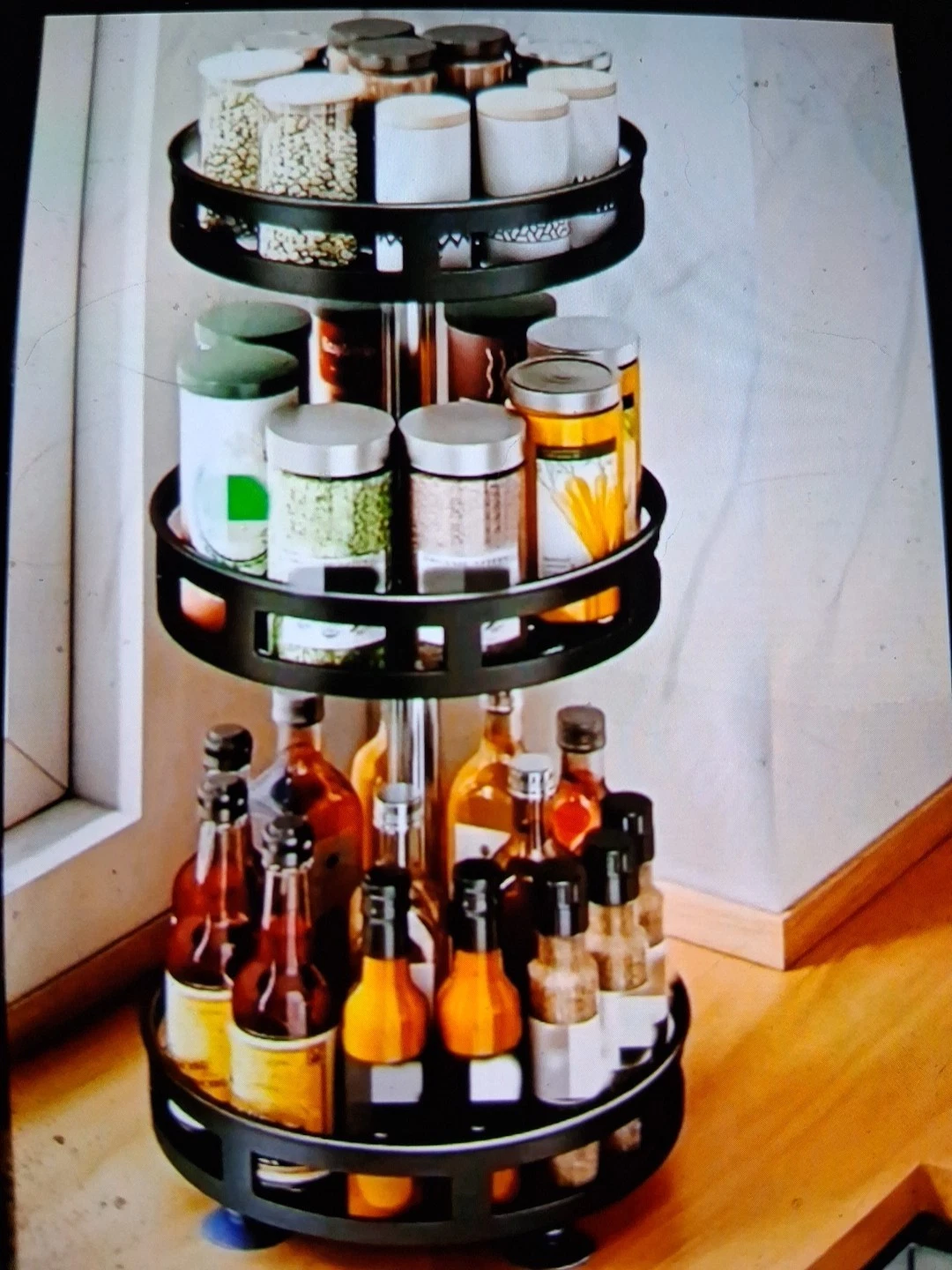 Black Metal 3-tier Round Adjustable Carousel Spice Rack Organizer, Modern Style
Opens in a new windo
