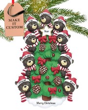 Personalized Large Family of 9 Black Bear Christmas Ornament 2025 - Custom