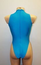 Women Leotard 204-91 High Collar Zipper Back Bottom Half Blue Spandex Size M