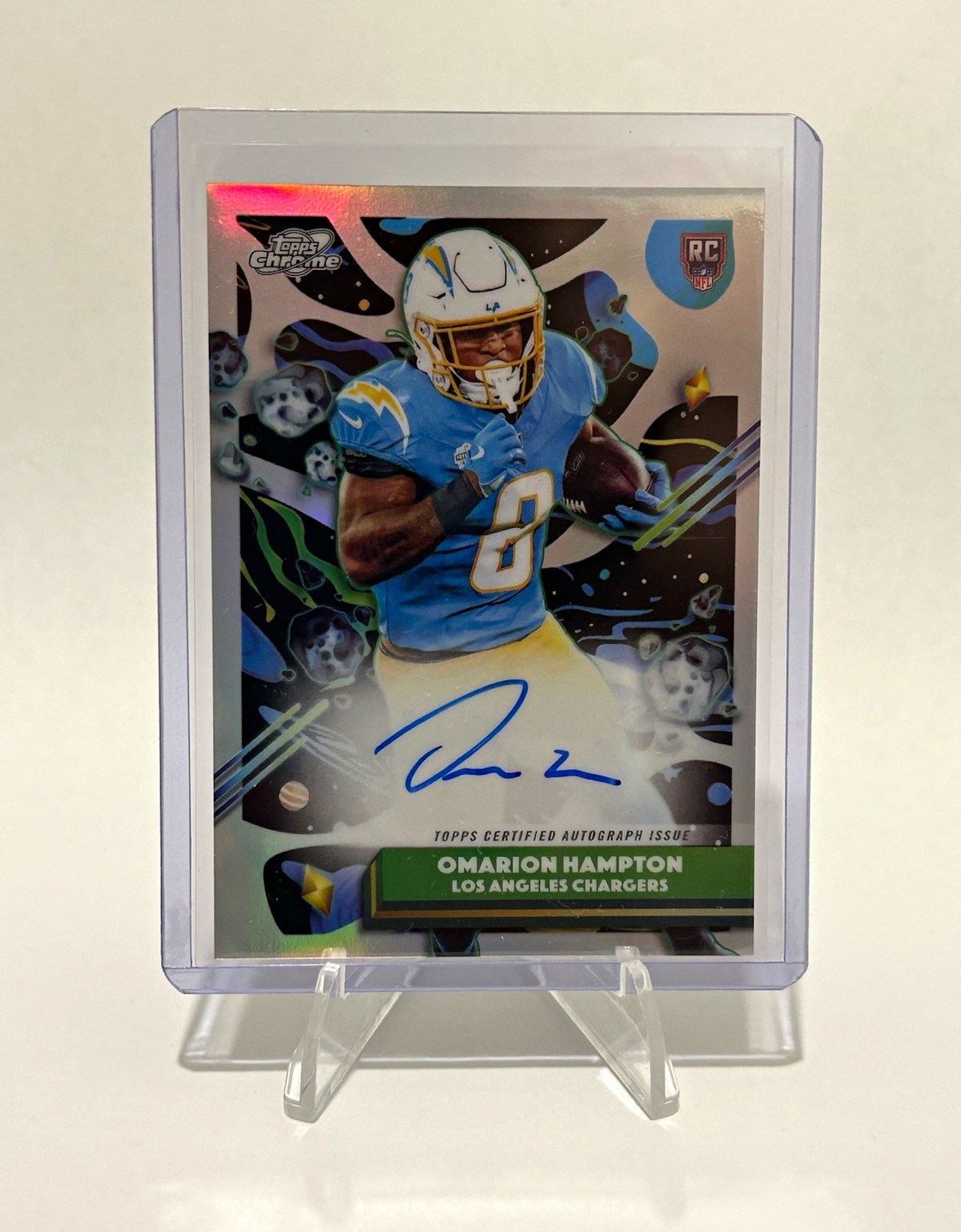 2025 Topps Chrome Cosmic Omarion Hampton Rookie Refractor Auto Chargers