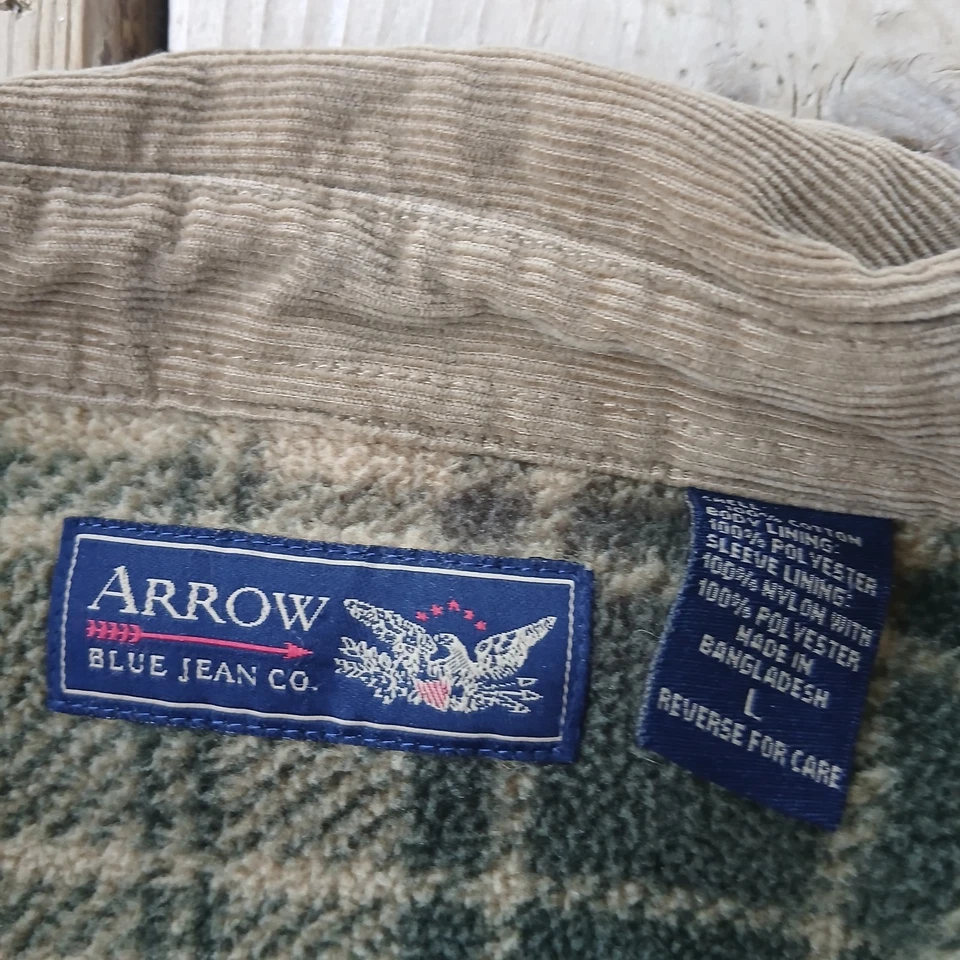 Arrow Blue Jean Co Men Jacket Large  Corduroy Long Sleeve Button Lined Flannel - Image 3 of 4