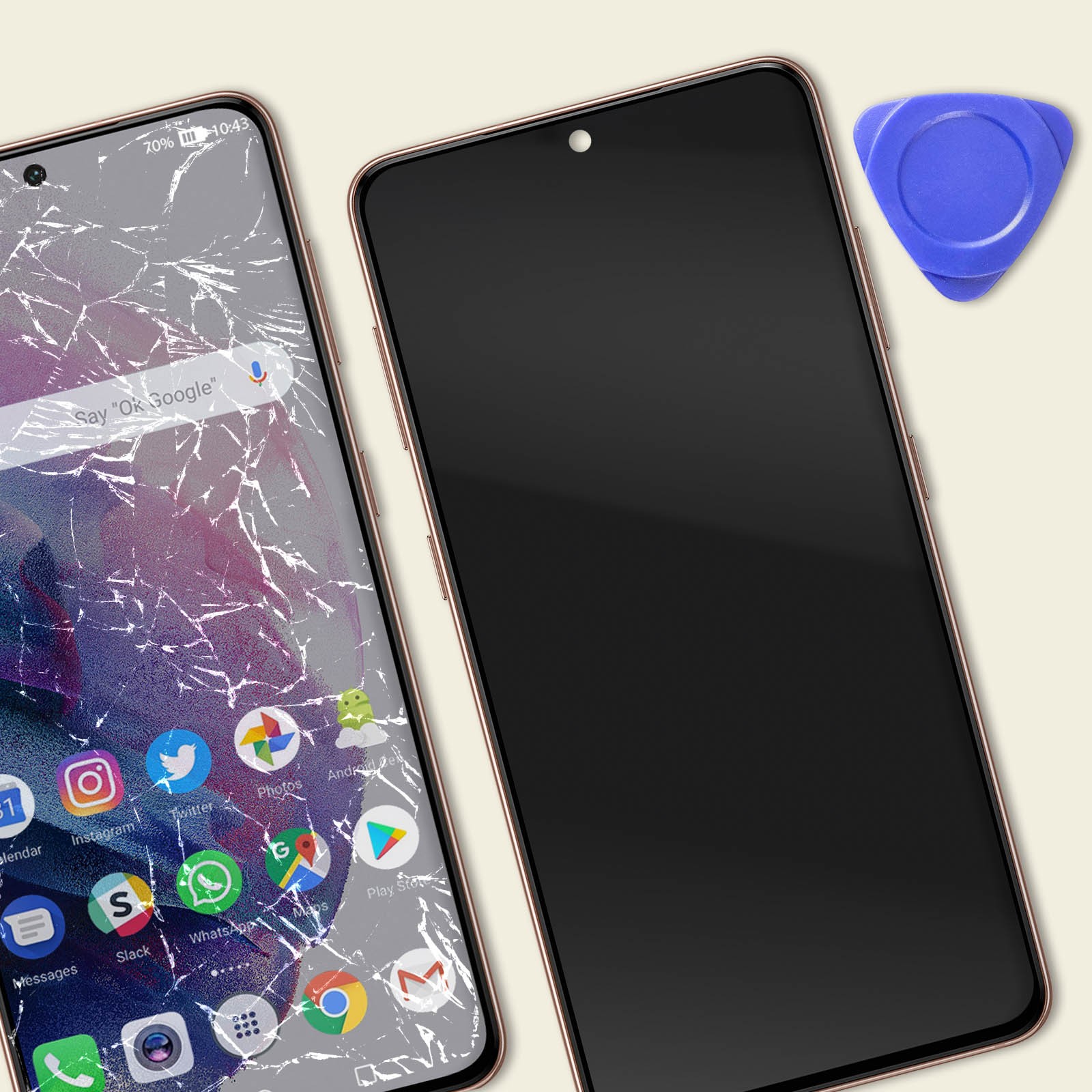 Écran tactile Galaxy S21 avec châssis intégré pour réparation fluide