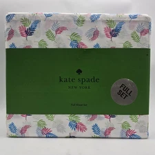 Kate Spade Full Colorful Palm Leaves Tree Leaf Sheet Set 100% Cotton Percale 4Pc