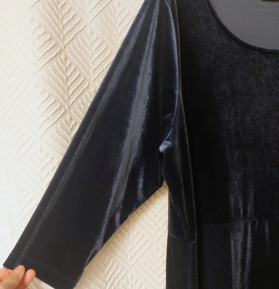 Lands End Velvet Shift Dress Women's 2X (20W-22W) Blue 3/4 Sleeves Holiday Party - Image 2 of 4