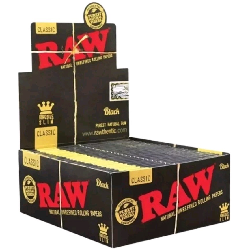 Raw Black Classic King Size Slim Natural Rolling Papers, 50 Packs Box AUTHENTIC 