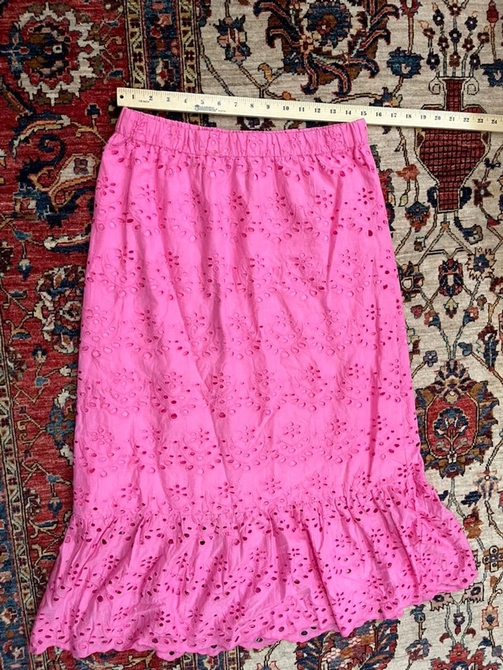 Calypso St. Barth Pink Eyelet Embroidered Midi Skirt Cotton Lined Women’s M - Image 4 of 4