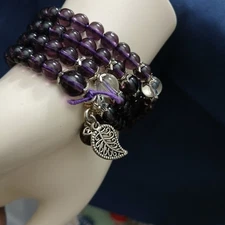 Purple Boho Hippie Glass Bead Wrap Bracelet or Over the Head Necklace Layer 